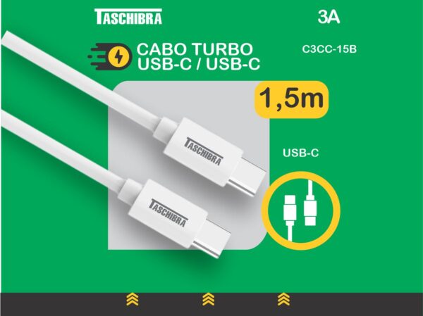 CABLE TURBO TASCHIBRA C3CC-15B USB-C USB-C 1,5m 3A BRANCO - Imagen 3